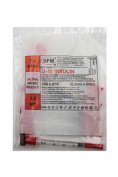 Шприц 1мл U-40, интегрированная игла 30G (0,30х8,0) 10шт