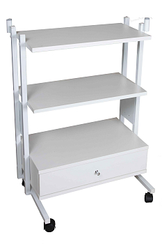 Столик передвижной с двумя полками и ящиком ТРИО белый