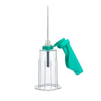 Игла двусторонняя 22Gх1,5 в комплекте с держателем с защитой от укола, зеленая 0,7х38мм